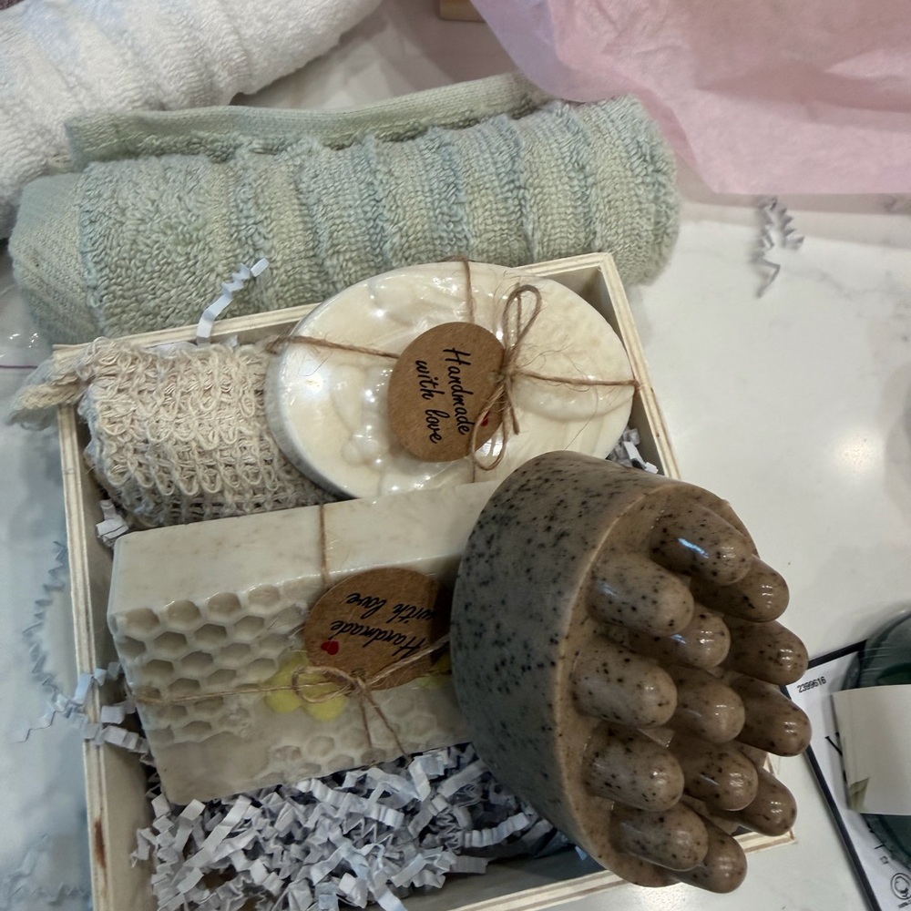 Handmade Natural Beige Bath Soap Set with Massage Bar